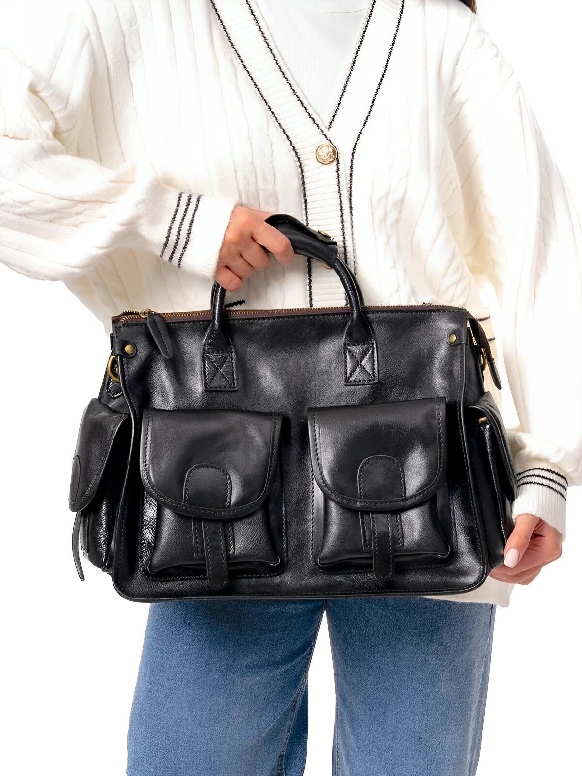 Sac bandoulière cuir, à inspiration postal vintage, modèle Tristan - Sac Bandoulière - Noir