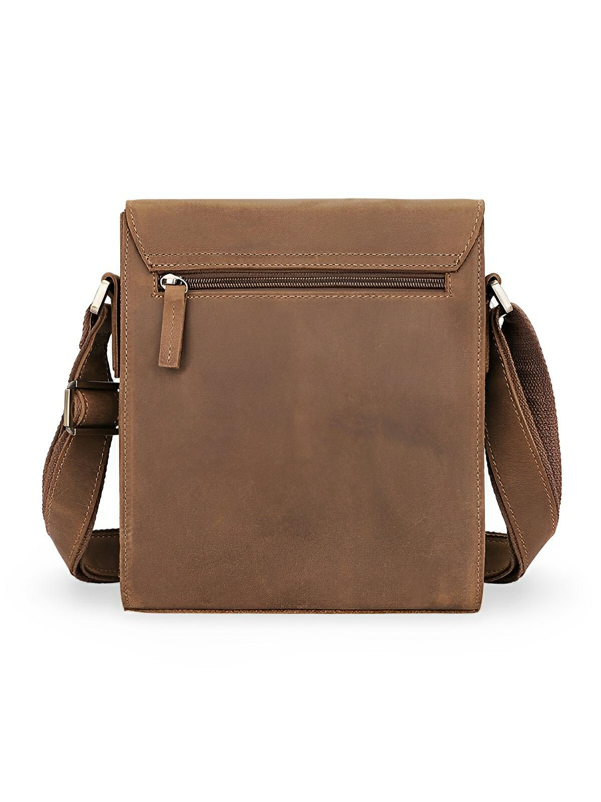 Sac bandoulière en cuir, format sacoche à main, modèle Amaury - Sac Bandoulière - Marron