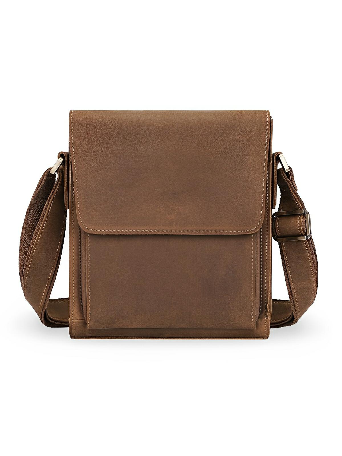 Sac bandoulière en cuir, format sacoche à main, modèle Amaury - Sac Bandoulière - Marron
