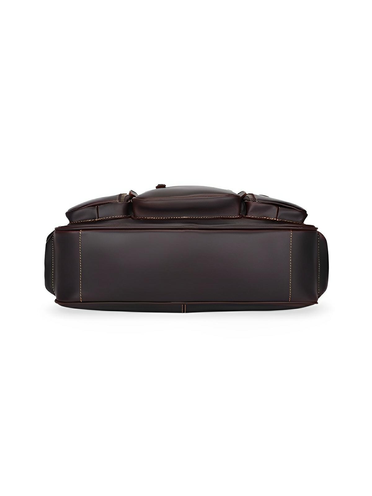 Sac bandoulière en cuir, grande taille, multi - poches, modèle Gaspard - Sac Bandoulière - Café