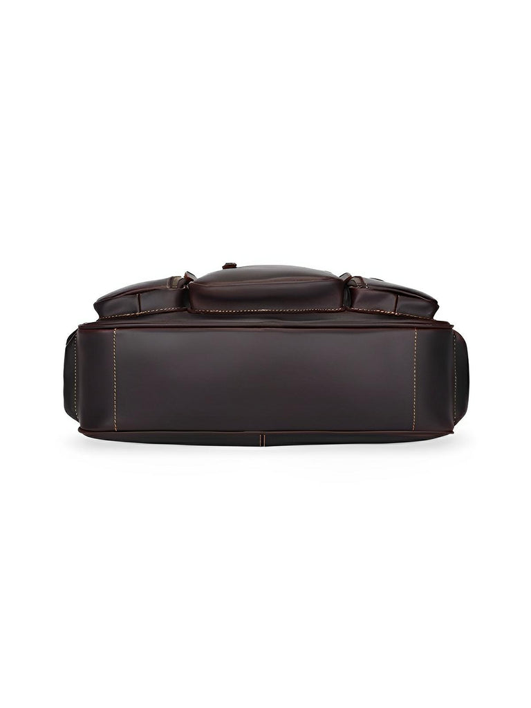 Sac bandoulière en cuir, grande taille, multi - poches, modèle Gaspard - Sac Bandoulière - Café