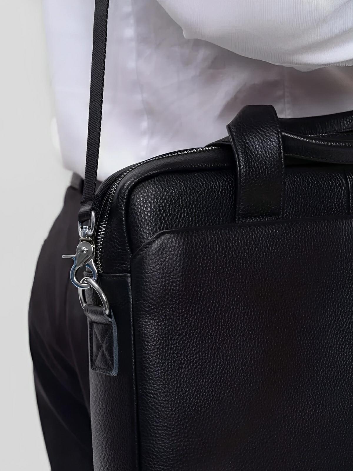 Sac bandoulière en cuir, pour homme, format A4, multi - poches, modèle Fadri - Sac Bandoulière - Noir