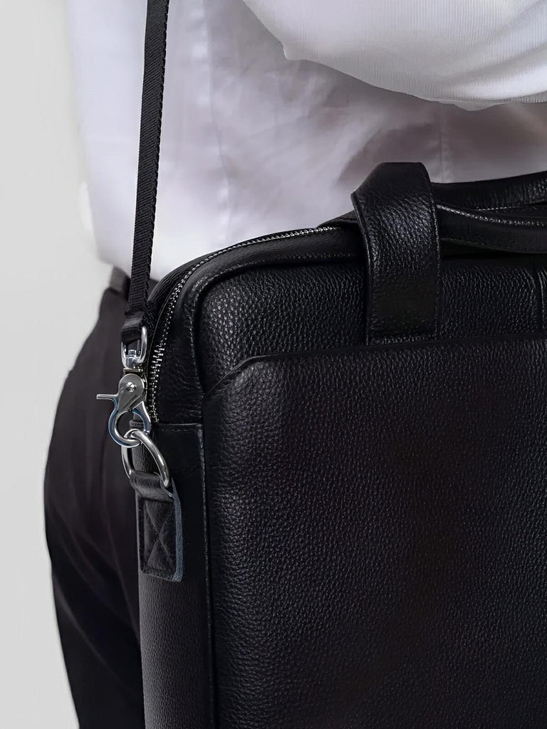 Sac bandoulière en cuir, pour homme, format A4, multi - poches, modèle Fadri - Sac Bandoulière - Noir