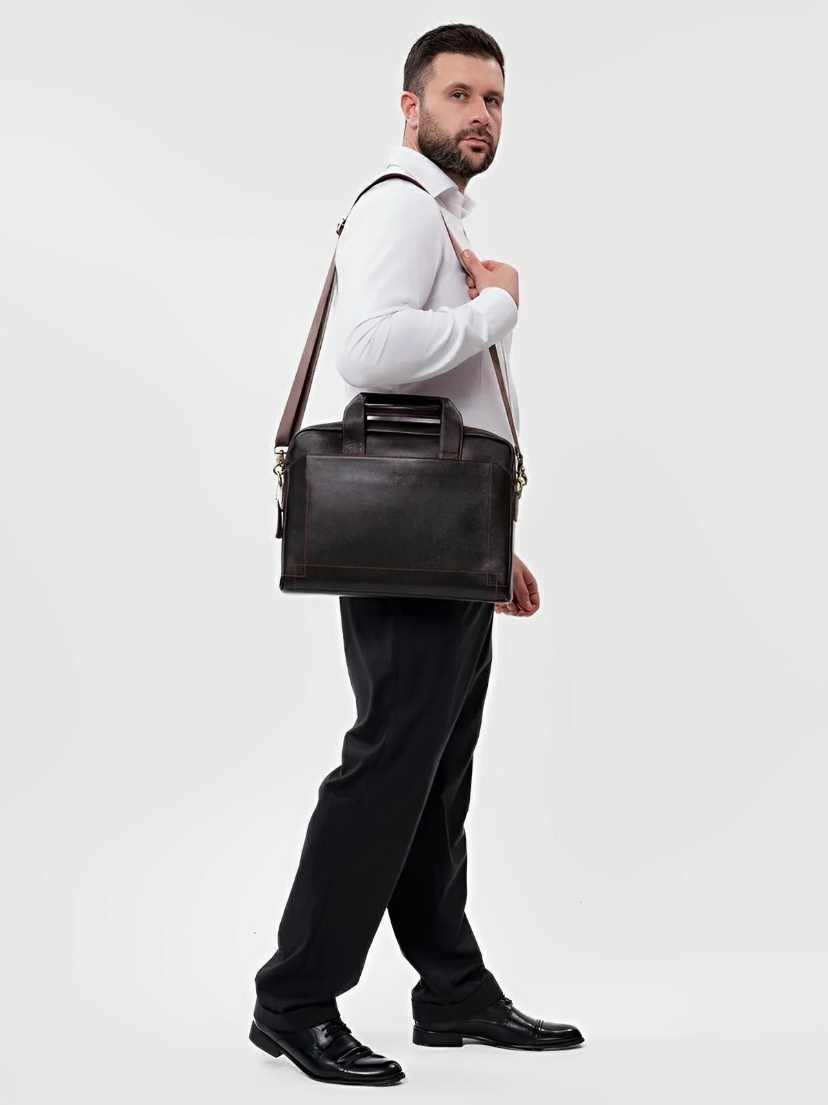 Sac bandoulière en cuir, pour homme, format A4, multi - poches, modèle Fadri - Sac Bandoulière - Noir