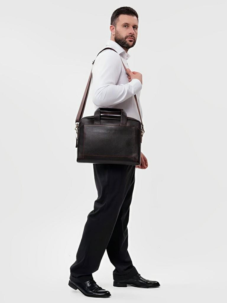 Sac bandoulière en cuir, pour homme, format A4, multi - poches, modèle Fadri - Sac Bandoulière - Noir