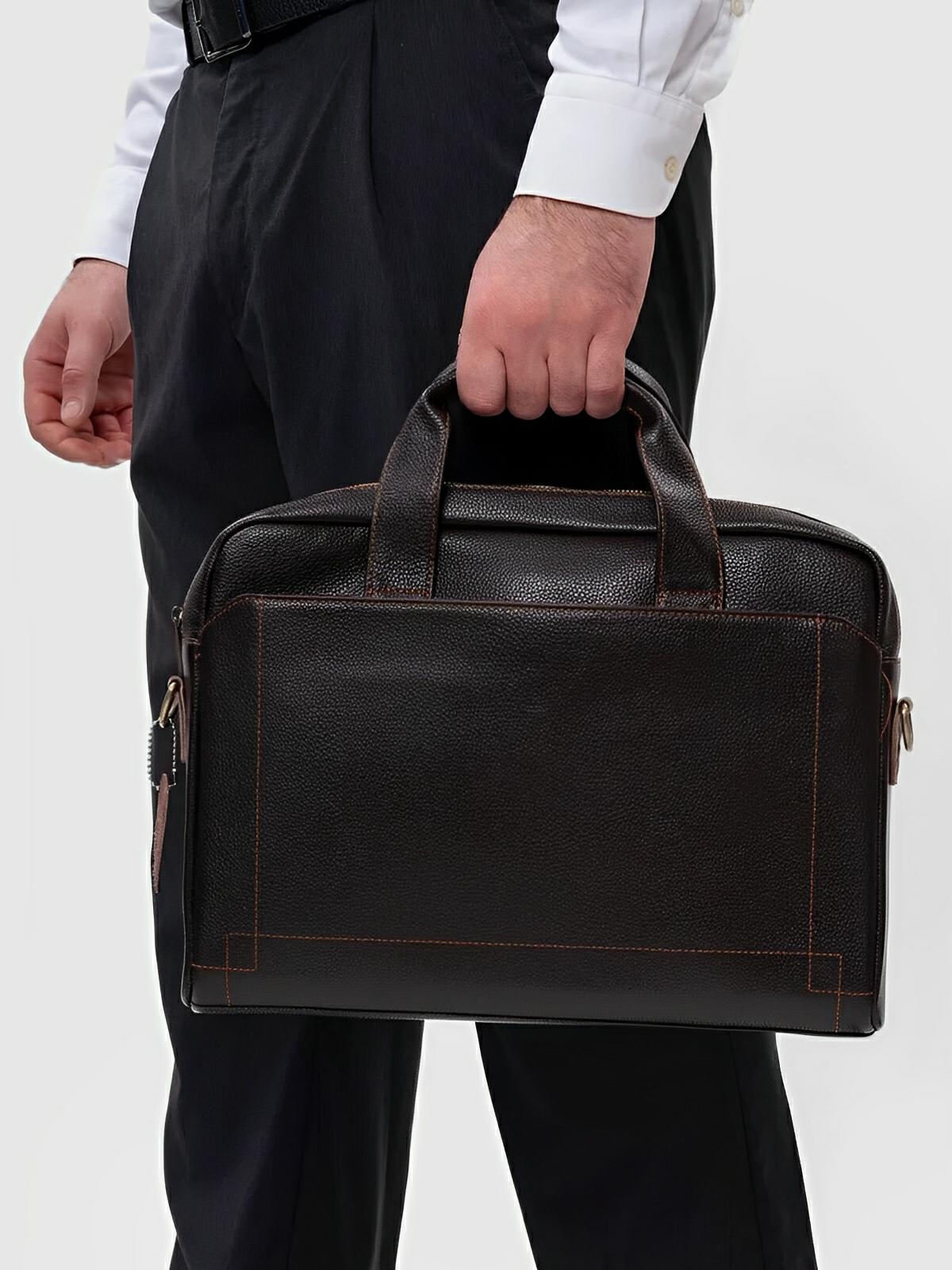 Sac bandoulière en cuir, pour homme, format A4, multi - poches, modèle Fadri - Sac Bandoulière - Noir