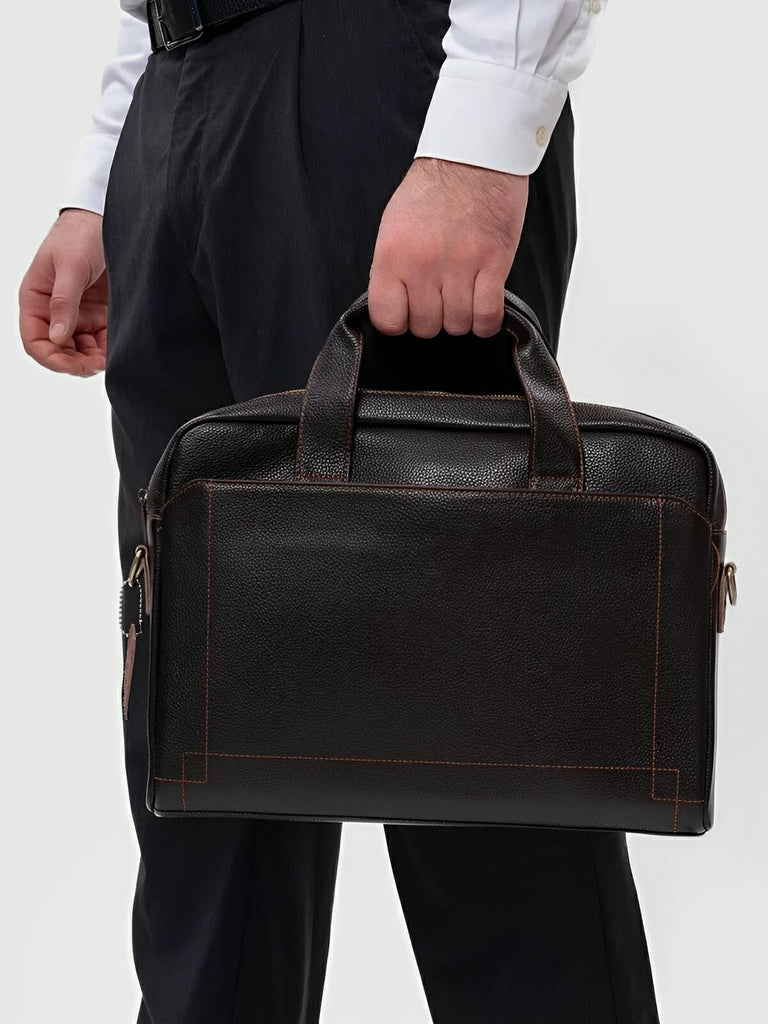 Sac bandoulière en cuir, pour homme, format A4, multi - poches, modèle Fadri - Sac Bandoulière - Noir