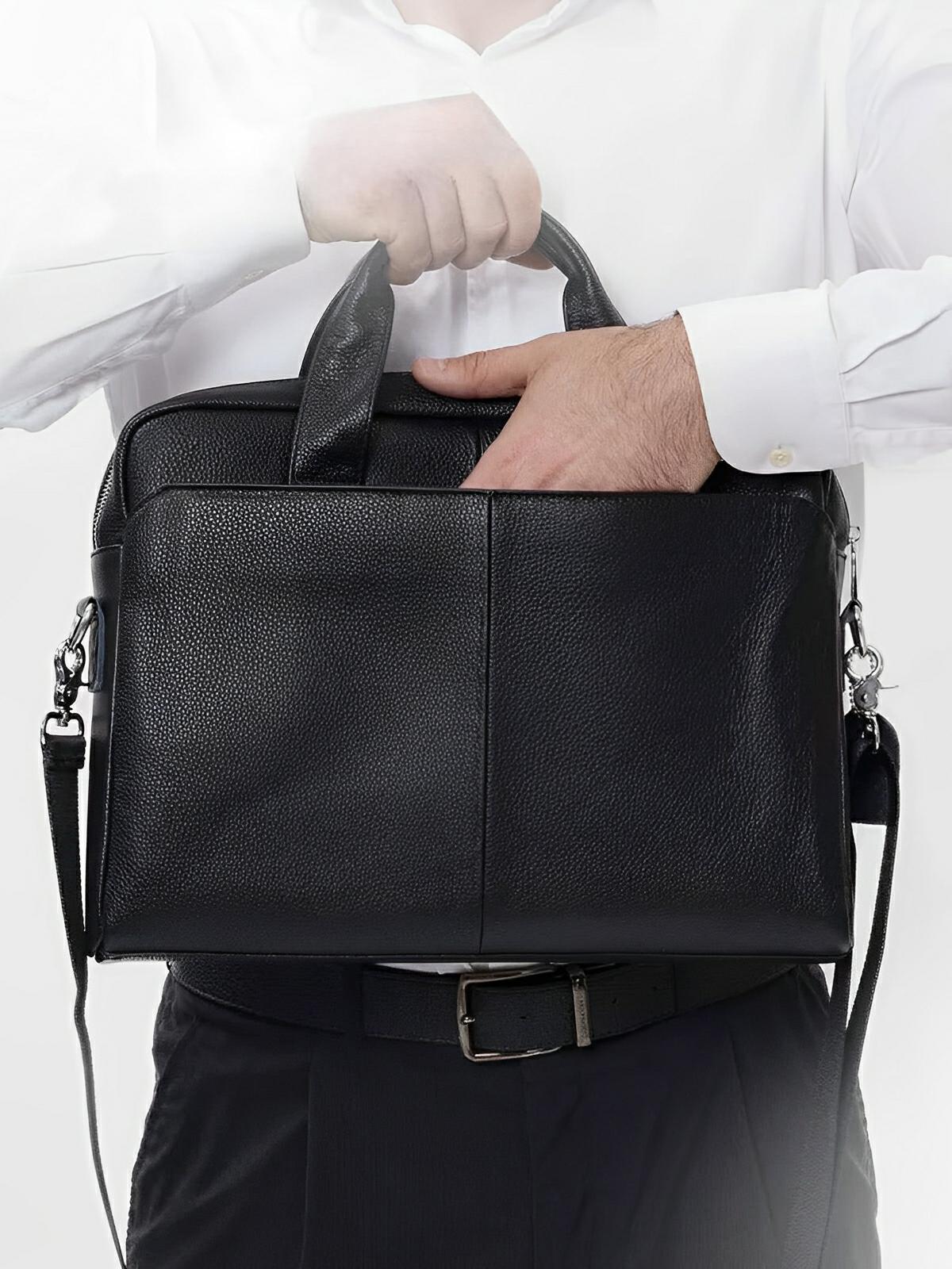 Sac bandoulière en cuir, pour homme, format A4, multi - poches, modèle Fadri - Sac Bandoulière - Noir
