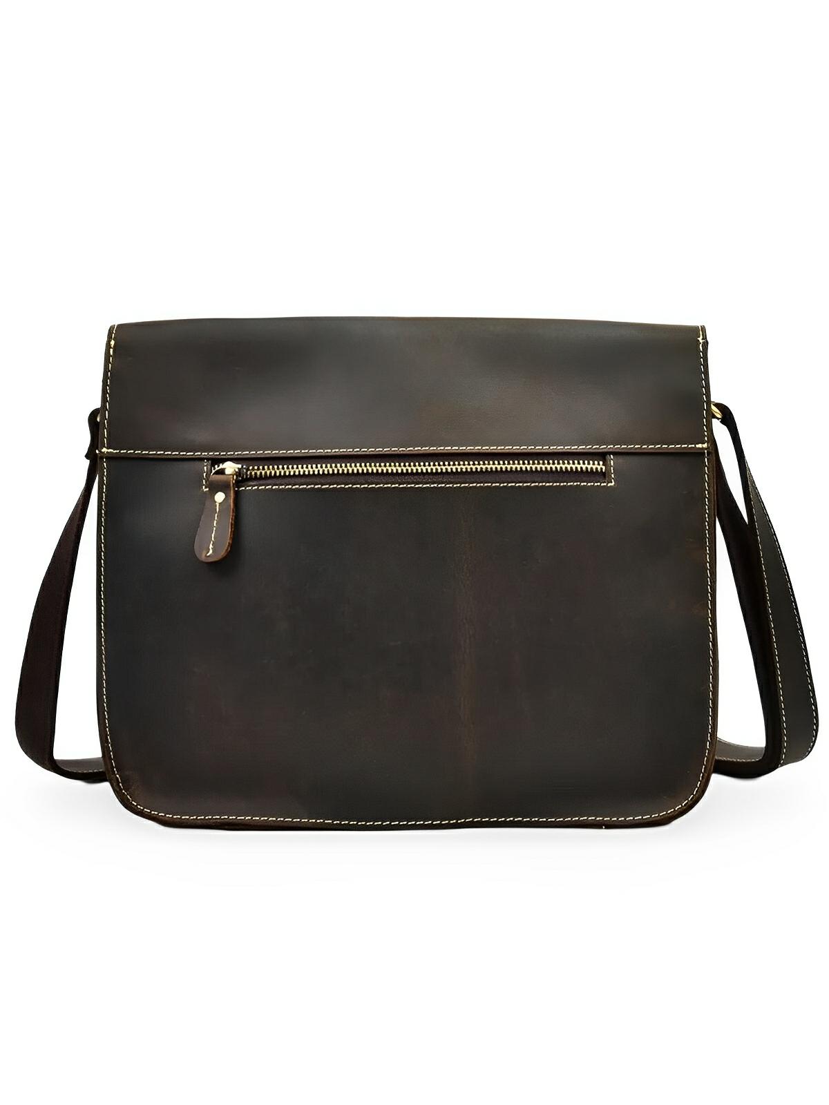 Sac bandoulière en cuir véritable au design urbain, grande capacité, idéal pour iPad et documents A4, modèle Drogo - Sac Bandoulière - Café
