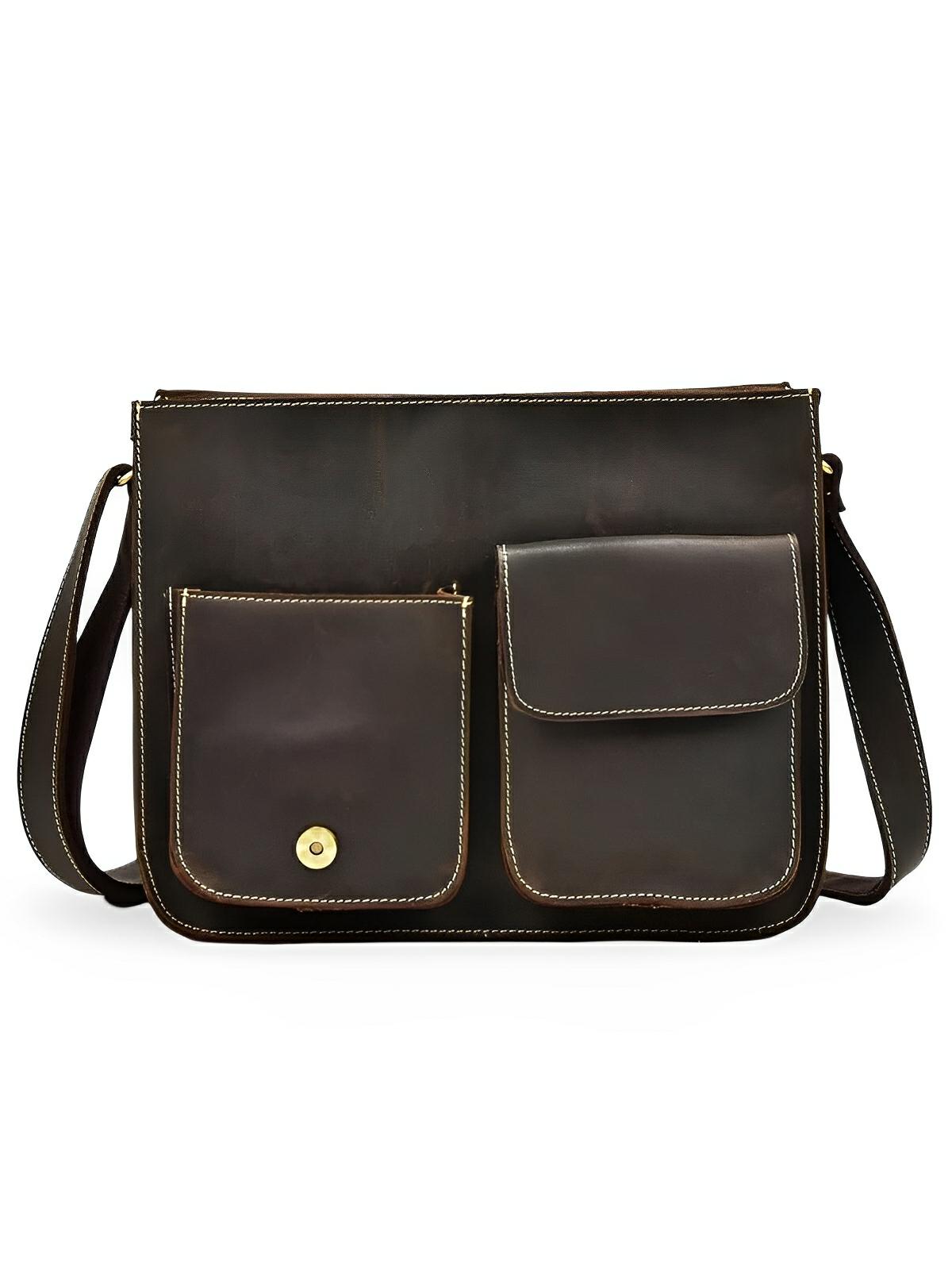 Sac bandoulière en cuir véritable au design urbain, grande capacité, idéal pour iPad et documents A4, modèle Drogo - Sac Bandoulière - Café