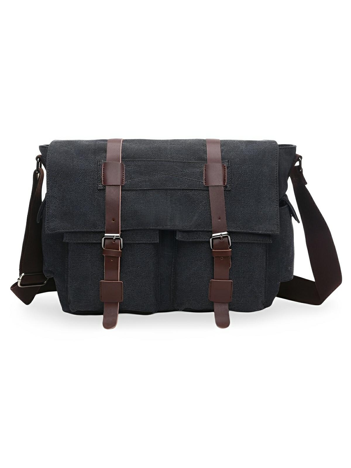 Sac bandoulière en toile et simili vegan, réglable, à usage quotidien, modèle Pascalin - Sac Bandoulière - Noir