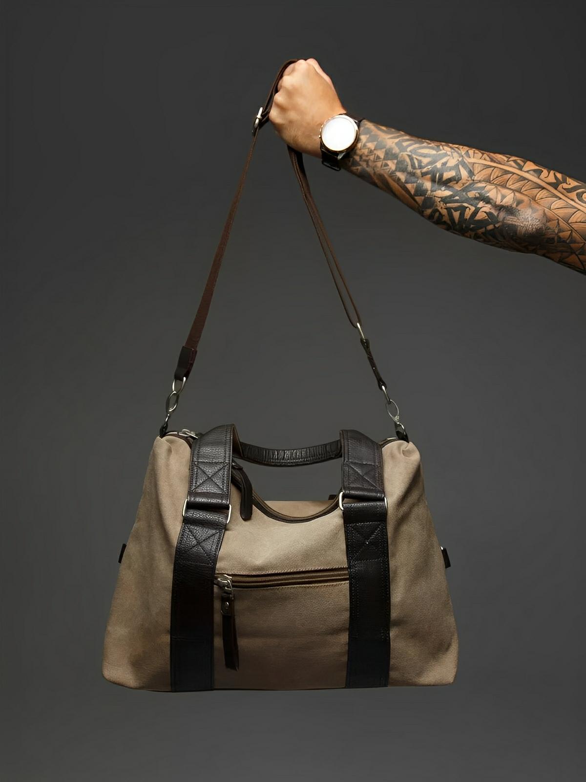 Sac bandoulière en toile, unisexe, grand sac week - end, bandoulière réglable, multi - fonctions, modèle Iman - Sac Bandoulière - Beige