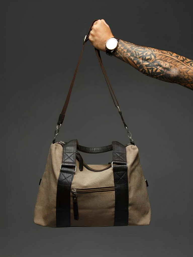 Sac bandoulière en toile, unisexe, grand sac week - end, bandoulière réglable, multi - fonctions, modèle Iman - Sac Bandoulière - Beige