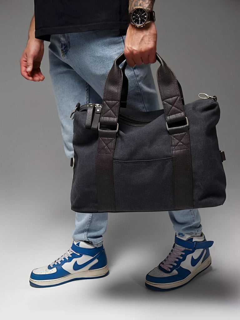 Sac bandoulière en toile, unisexe, grand sac week - end, bandoulière réglable, multi - fonctions, modèle Iman - Sac Bandoulière - Gris foncé
