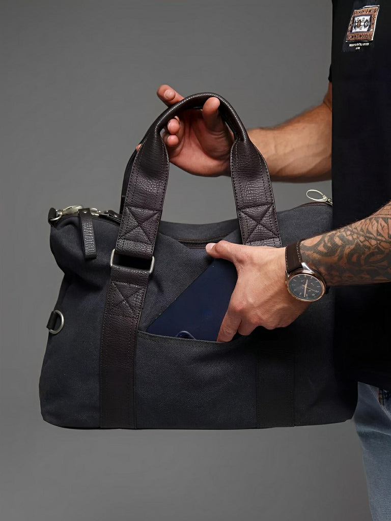 Sac bandoulière en toile, unisexe, grand sac week - end, bandoulière réglable, multi - fonctions, modèle Iman - Sac Bandoulière - Gris foncé