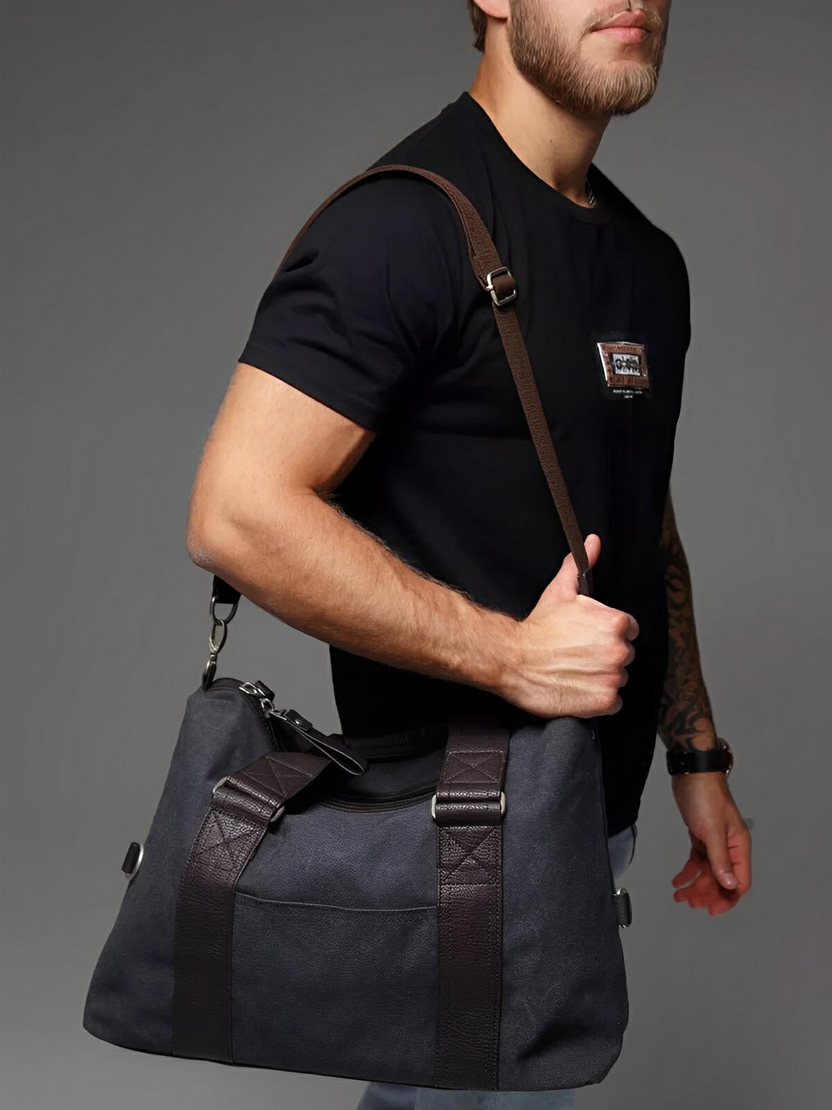 Sac bandoulière en toile, unisexe, grand sac week - end, bandoulière réglable, multi - fonctions, modèle Iman - Sac Bandoulière - Gris foncé