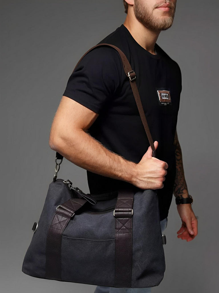 Sac bandoulière en toile, unisexe, grand sac week - end, bandoulière réglable, multi - fonctions, modèle Iman - Sac Bandoulière - Gris foncé