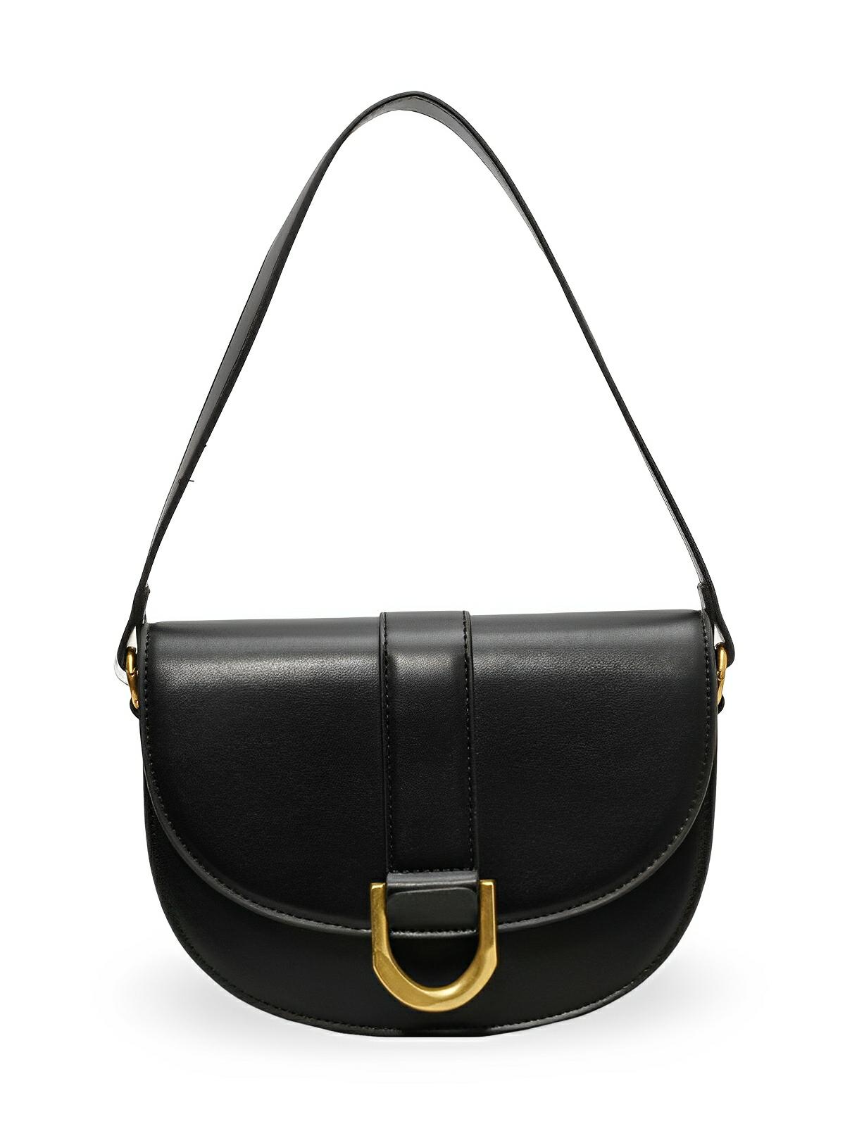 Sac bandoulière femme compact, simili vegan, boucle décorative, pratique et tendance, modèle Kitty - Sac Bandoulière - Noir