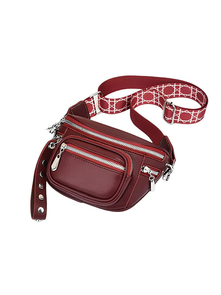 Sac bandoulière femme, design minimaliste, en simili vegan, 3 compartiments, déperlant, porté épaule et travers, modèle Jenna - Sac Bandoulière - Rouge