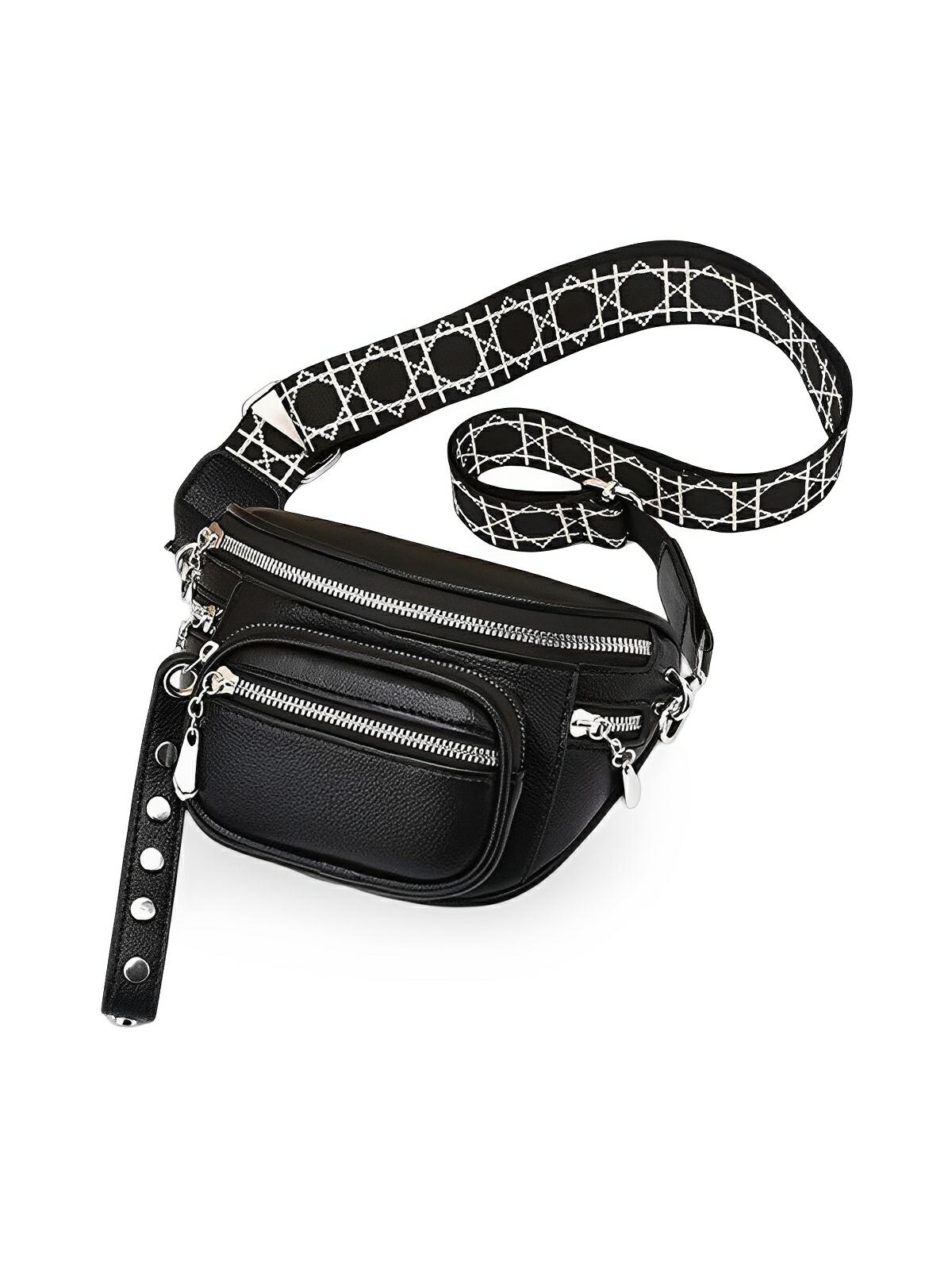 Sac bandoulière femme, design minimaliste, en simili vegan, 3 compartiments, déperlant, porté épaule et travers, modèle Jenna - Sac Bandoulière - Noir