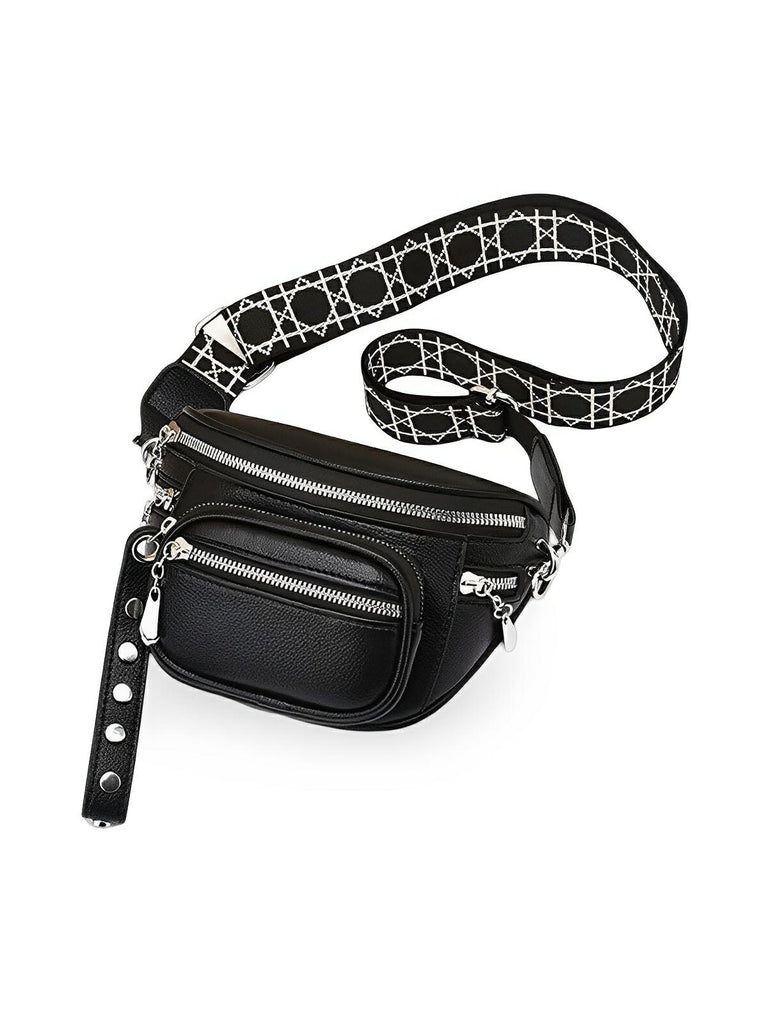 Sac bandoulière femme, design minimaliste, en simili vegan, 3 compartiments, déperlant, porté épaule et travers, modèle Jenna - Sac Bandoulière - Noir