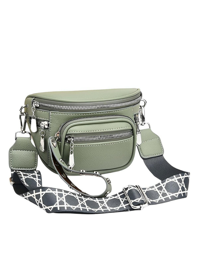 Sac bandoulière femme, design minimaliste, en simili vegan, 3 compartiments, déperlant, porté épaule et travers, modèle Jenna - Sac Bandoulière - Vert