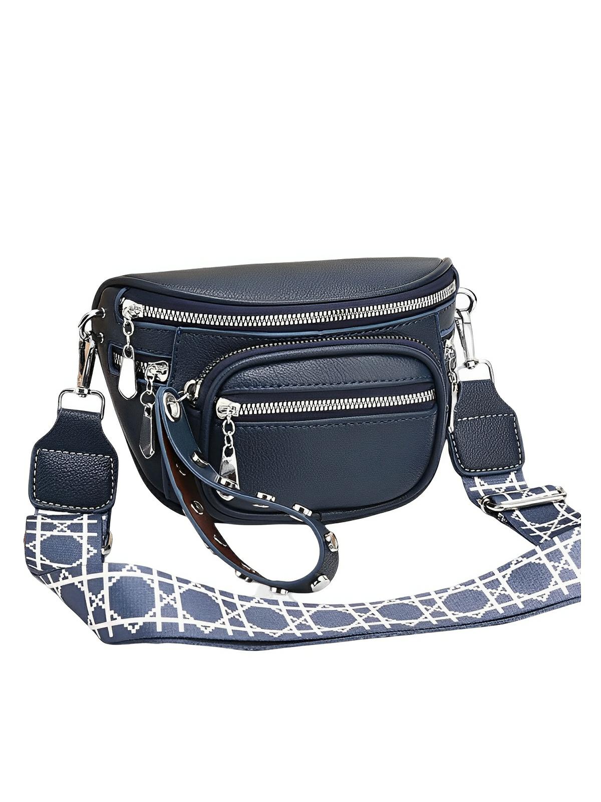 Sac bandoulière femme, design minimaliste, en simili vegan, 3 compartiments, déperlant, porté épaule et travers, modèle Jenna - Sac Bandoulière - Bleu