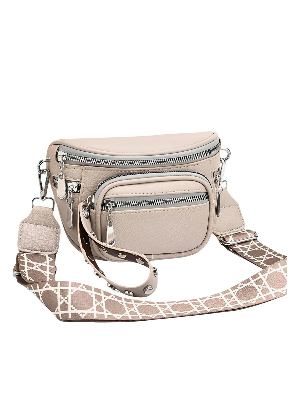 Sac bandoulière femme, design minimaliste, en simili vegan, 3 compartiments, déperlant, porté épaule et travers, modèle Jenna - Sac Bandoulière - Rose clair