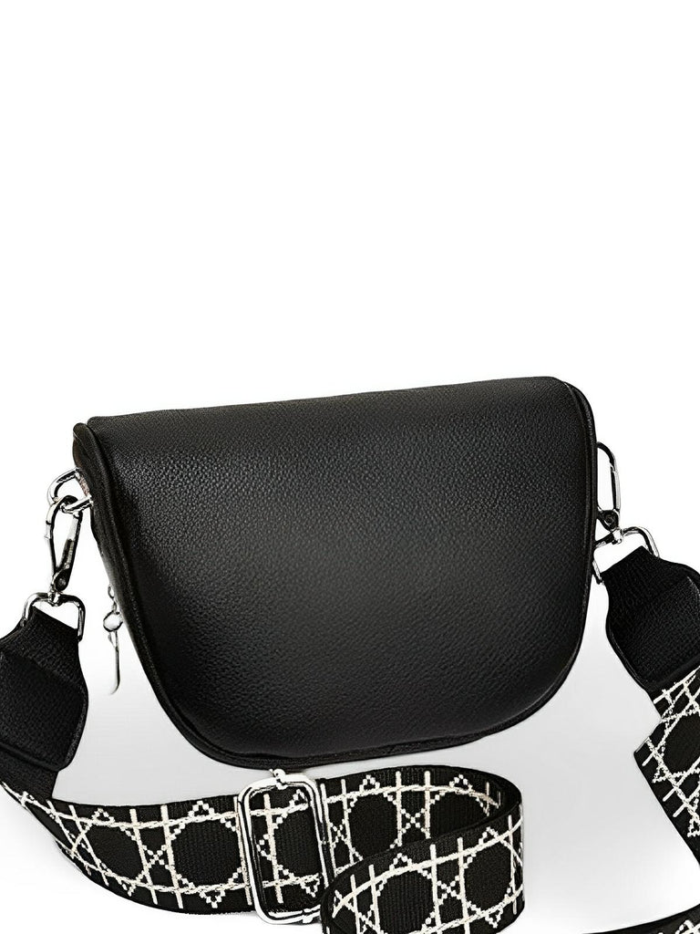 Sac bandoulière femme, design minimaliste, en simili vegan, 3 compartiments, déperlant, porté épaule et travers, modèle Jenna - Sac Bandoulière - Noir