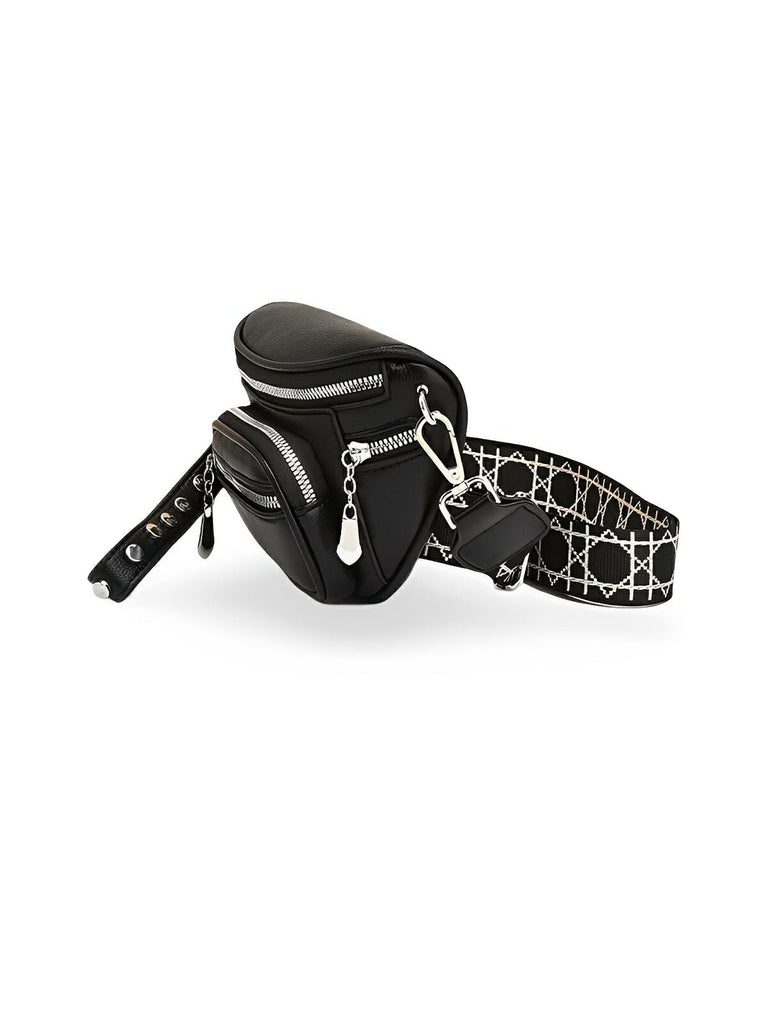 Sac bandoulière femme, design minimaliste, en simili vegan, 3 compartiments, déperlant, porté épaule et travers, modèle Jenna - Sac Bandoulière - Noir