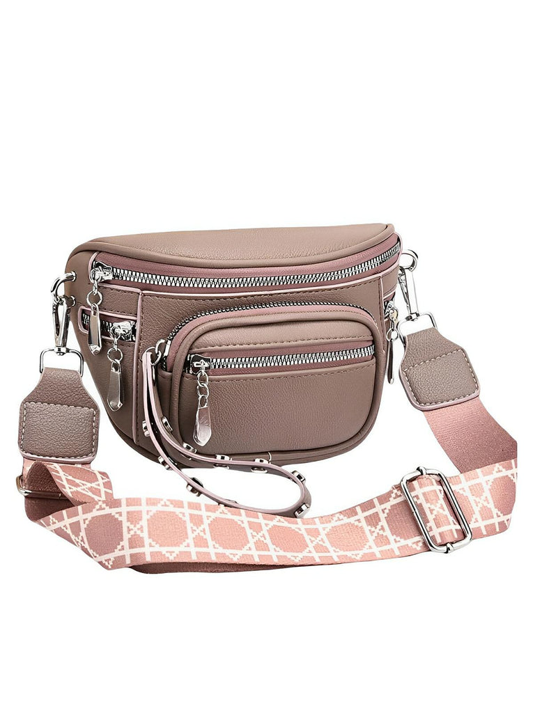 Sac bandoulière femme, design minimaliste, en simili vegan, 3 compartiments, déperlant, porté épaule et travers, modèle Jenna - Sac Bandoulière - Rose