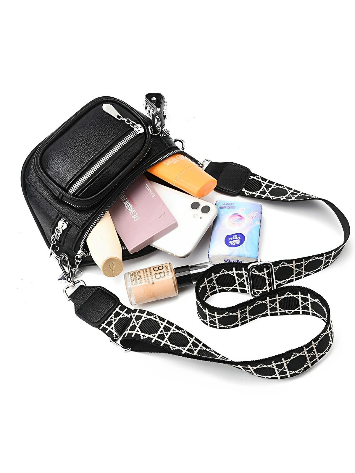Sac bandoulière femme, design minimaliste, en simili vegan, 3 compartiments, déperlant, porté épaule et travers, modèle Jenna - Sac Bandoulière - Blanc