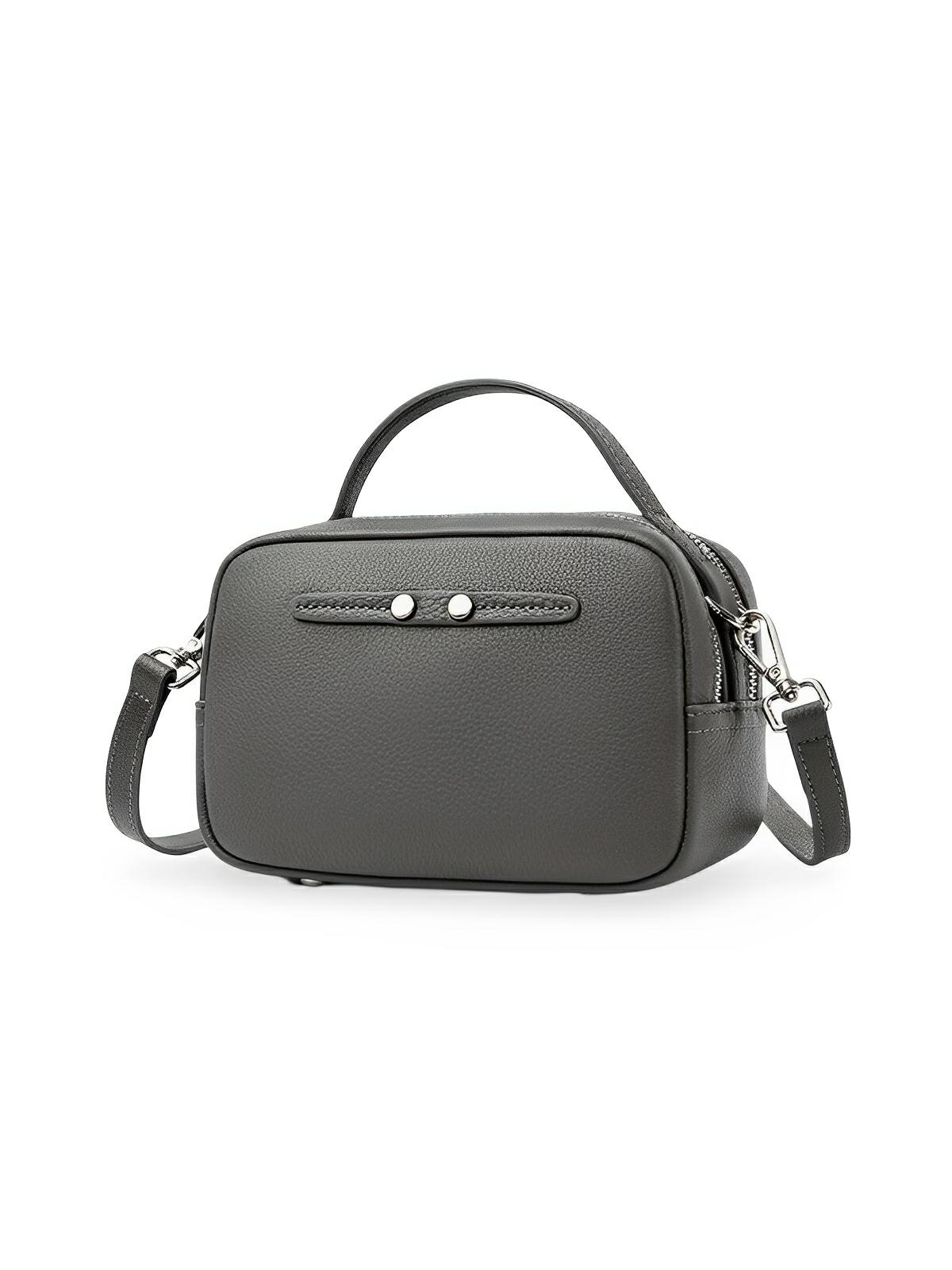 Sac bandoulière femme, en simili vegan véritable, format compact, design structuré, modèle Claudia - Sac Bandoulière - Gris