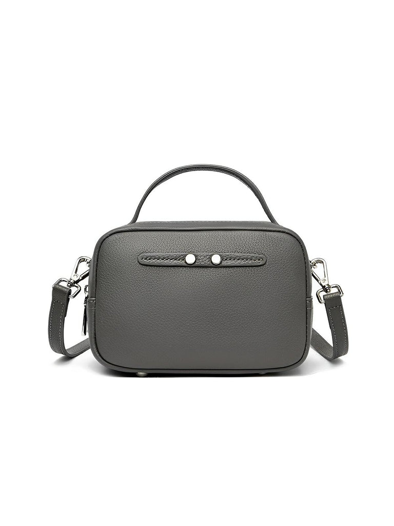 Sac bandoulière femme, en simili vegan véritable, format compact, design structuré, modèle Claudia - Sac Bandoulière - Gris