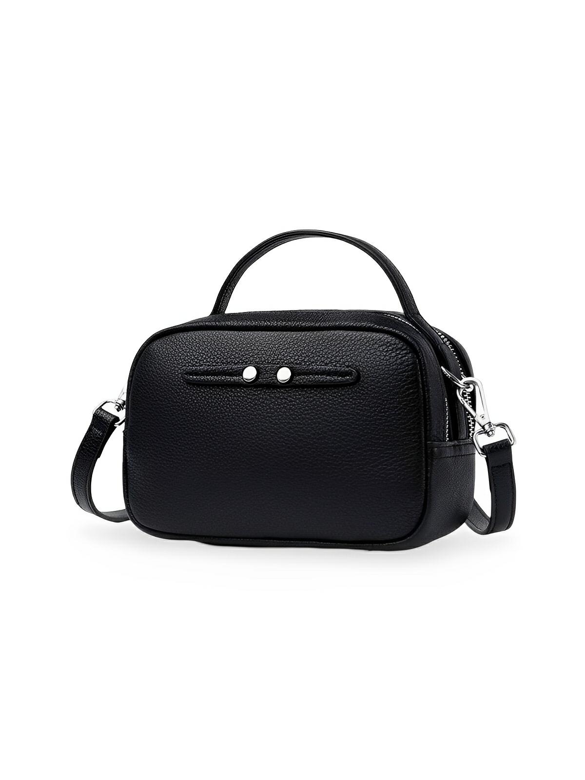 Sac bandoulière femme, en simili vegan véritable, format compact, design structuré, modèle Claudia - Sac Bandoulière - Noir