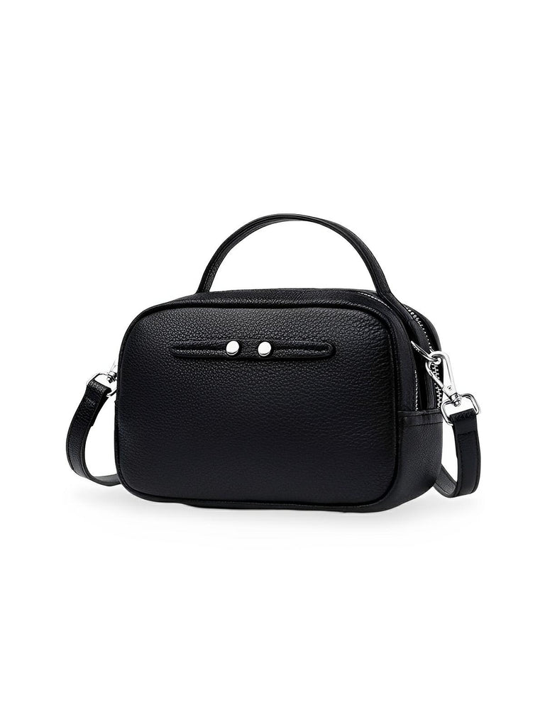 Sac bandoulière femme, en simili vegan véritable, format compact, design structuré, modèle Claudia - Sac Bandoulière - Noir