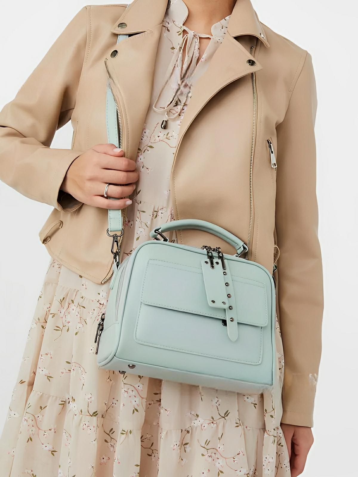 Sac bandoulière femme, grand format, simili vegan, poches multiples, bandoulières interchangeables, zip sécurisé, style moderne, modèle Karine - Sac Bandoulière - Vert