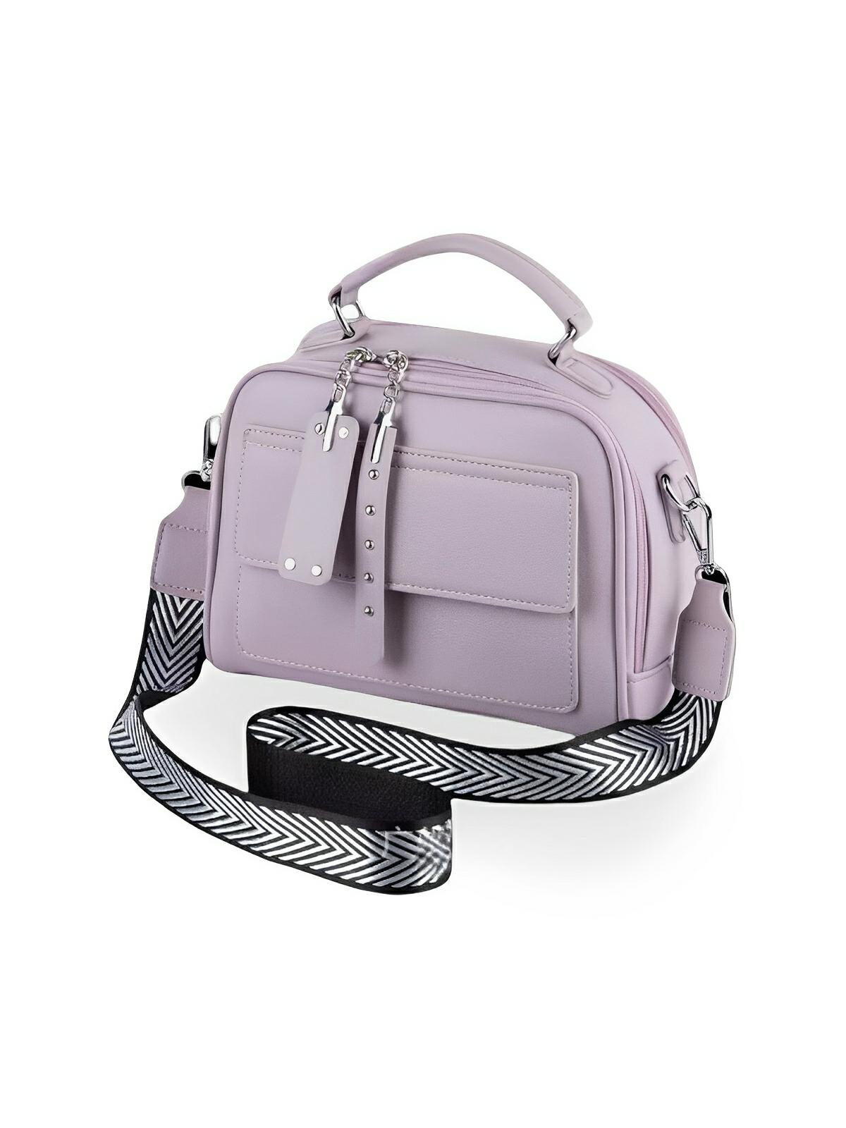 Sac bandoulière femme, grand format, simili vegan, poches multiples, bandoulières interchangeables, zip sécurisé, style moderne, modèle Karine - Sac Bandoulière - Violet