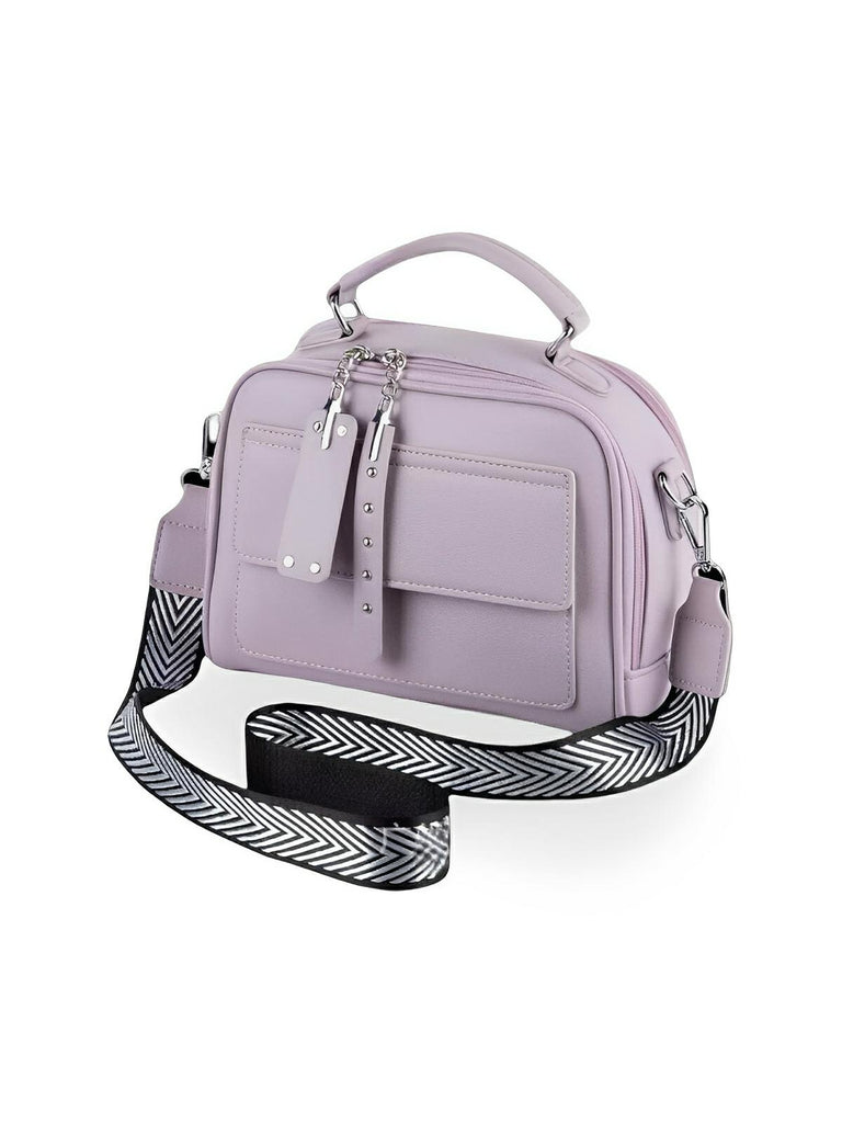 Sac bandoulière femme, grand format, simili vegan, poches multiples, bandoulières interchangeables, zip sécurisé, style moderne, modèle Karine - Sac Bandoulière - Violet