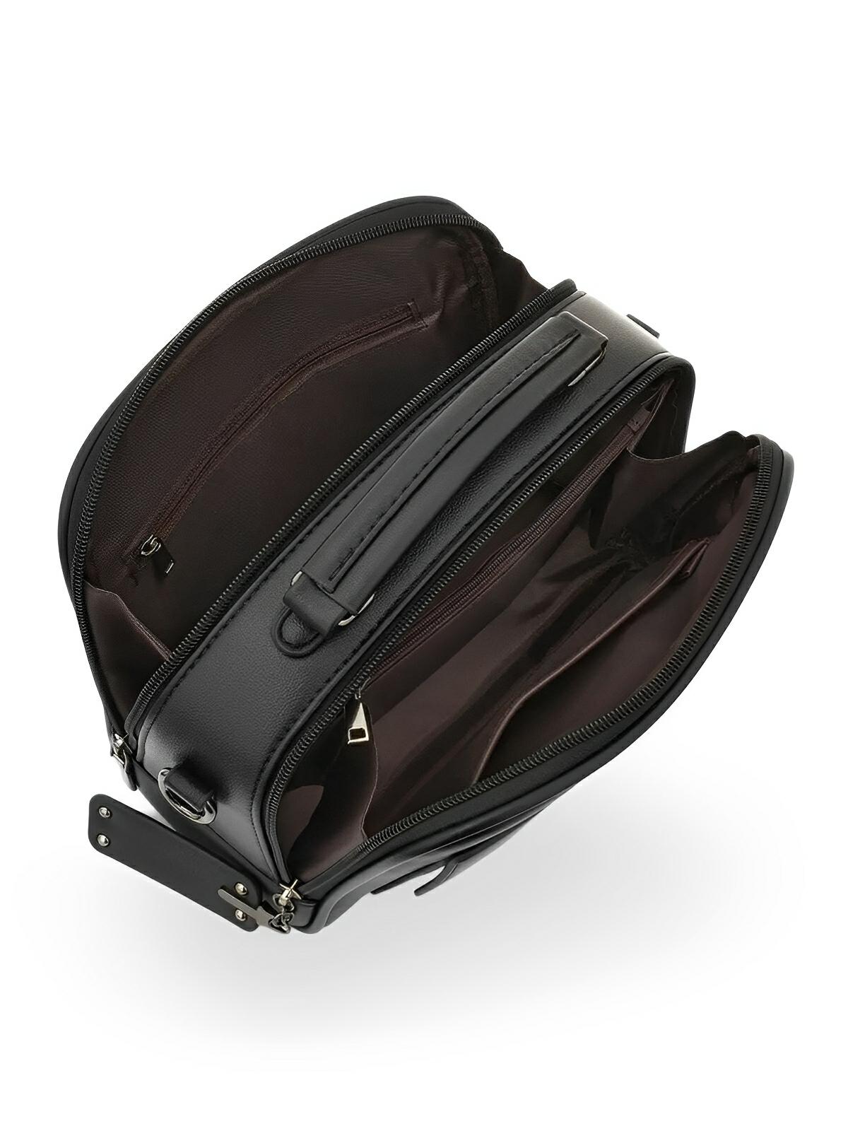 Sac bandoulière femme, grand format, simili vegan, poches multiples, bandoulières interchangeables, zip sécurisé, style moderne, modèle Karine - Sac Bandoulière - Noir