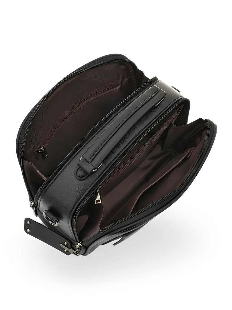 Sac bandoulière femme, grand format, simili vegan, poches multiples, bandoulières interchangeables, zip sécurisé, style moderne, modèle Karine - Sac Bandoulière - Noir