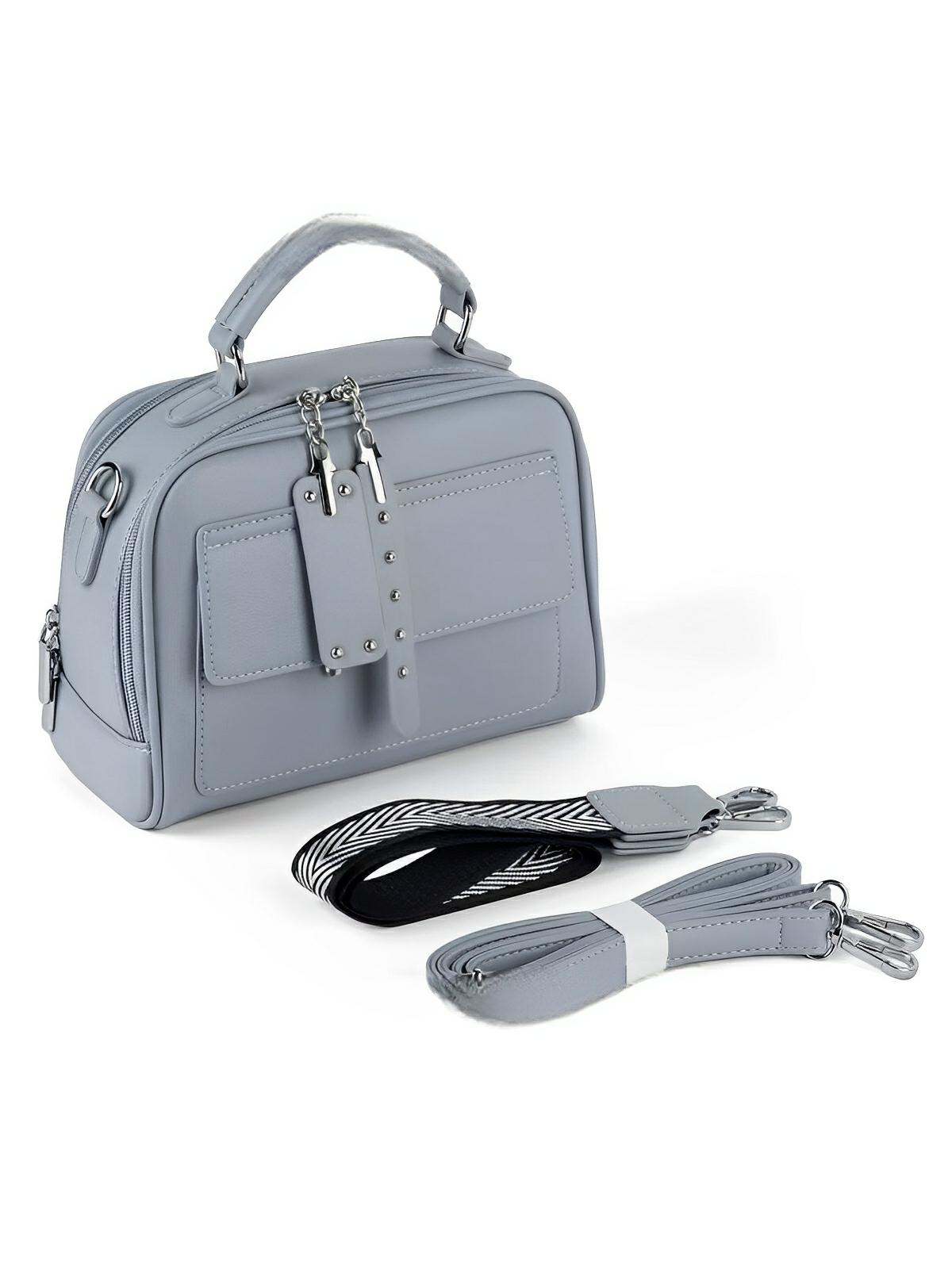 Sac bandoulière femme, grand format, simili vegan, poches multiples, bandoulières interchangeables, zip sécurisé, style moderne, modèle Karine - Sac Bandoulière - Bleu