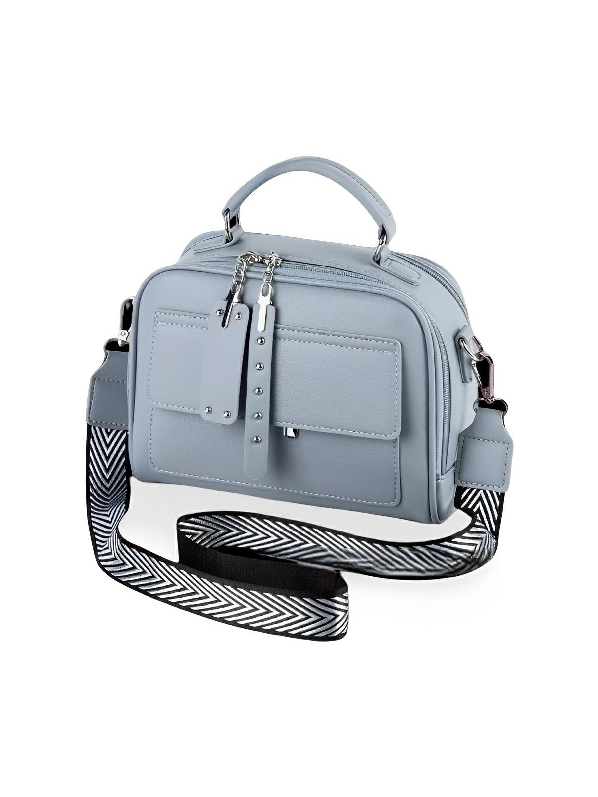 Sac bandoulière femme, grand format, simili vegan, poches multiples, bandoulières interchangeables, zip sécurisé, style moderne, modèle Karine - Sac Bandoulière - Bleu