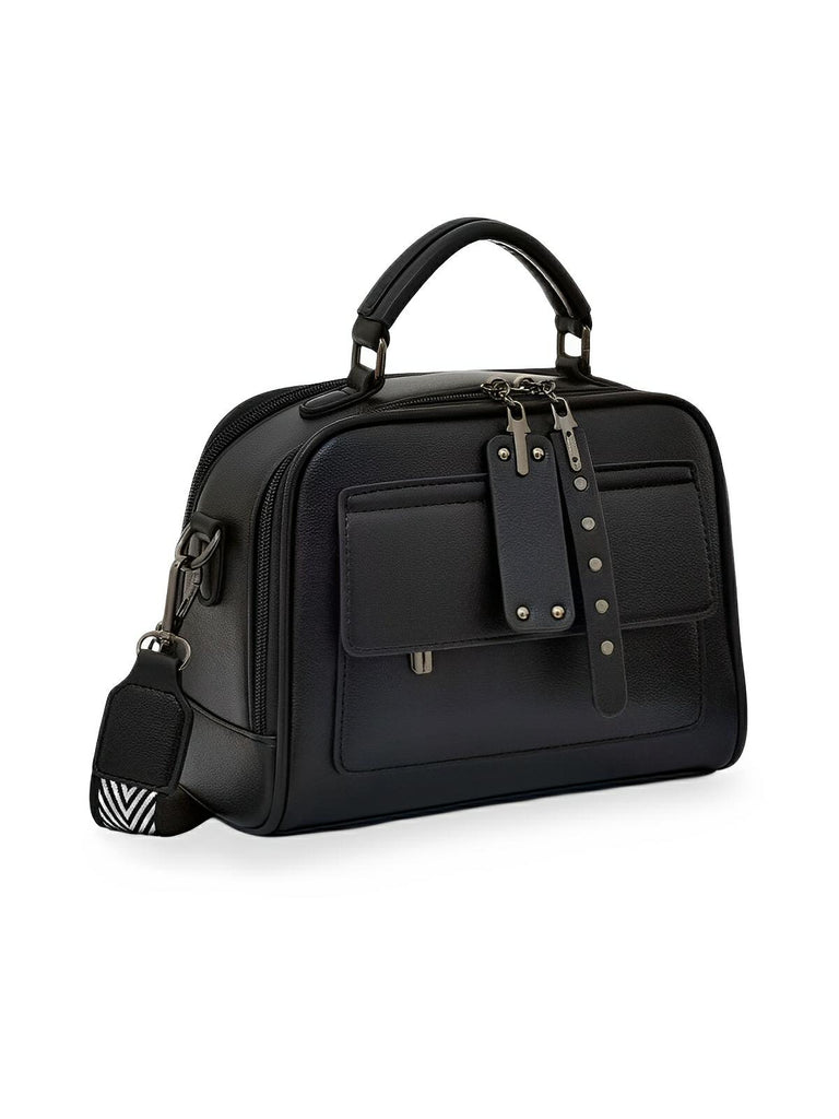 Sac bandoulière femme, grand format, simili vegan, poches multiples, bandoulières interchangeables, zip sécurisé, style moderne, modèle Karine - Sac Bandoulière - Noir
