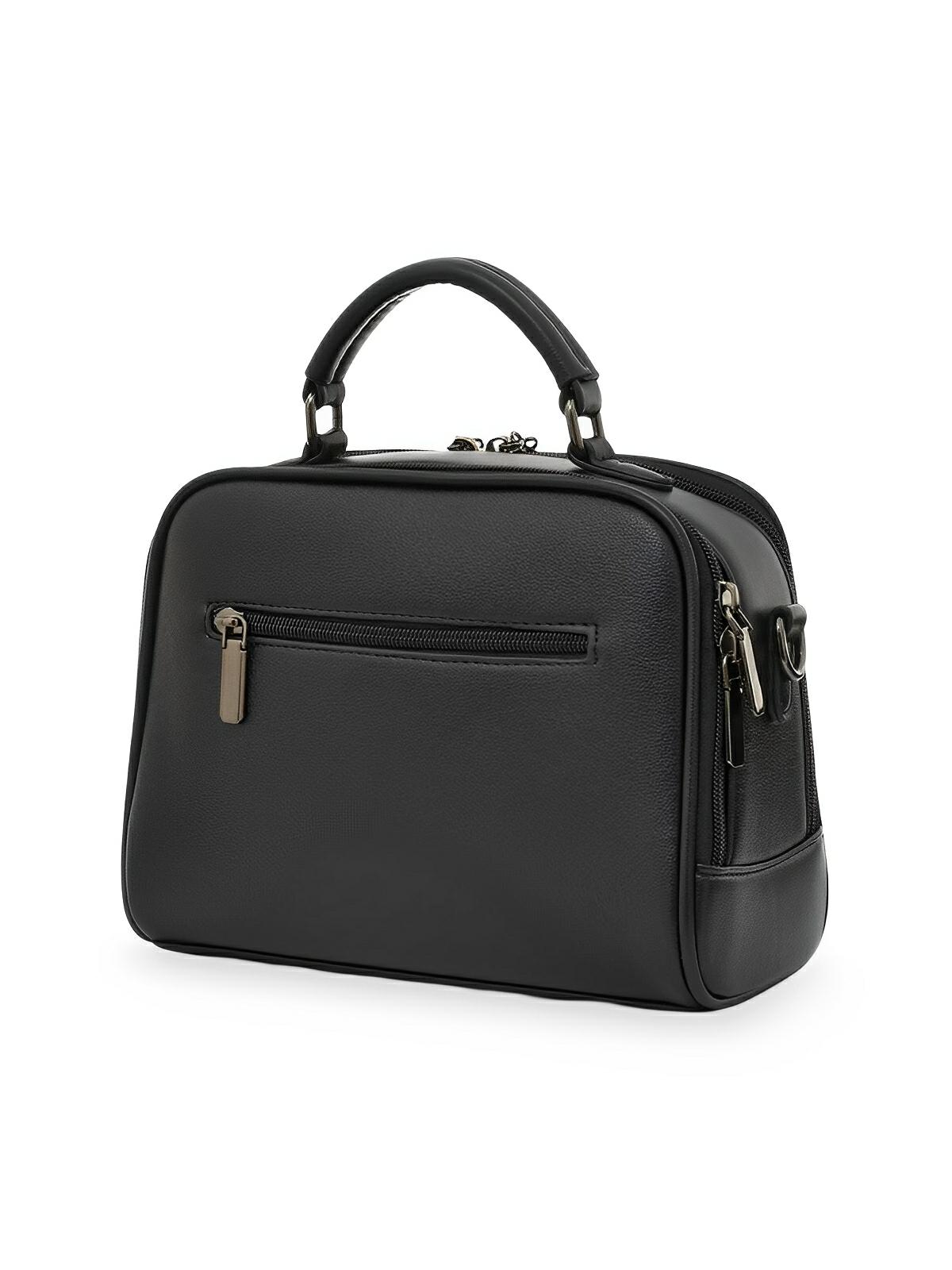 Sac bandoulière femme, grand format, simili vegan, poches multiples, bandoulières interchangeables, zip sécurisé, style moderne, modèle Karine - Sac Bandoulière - Noir