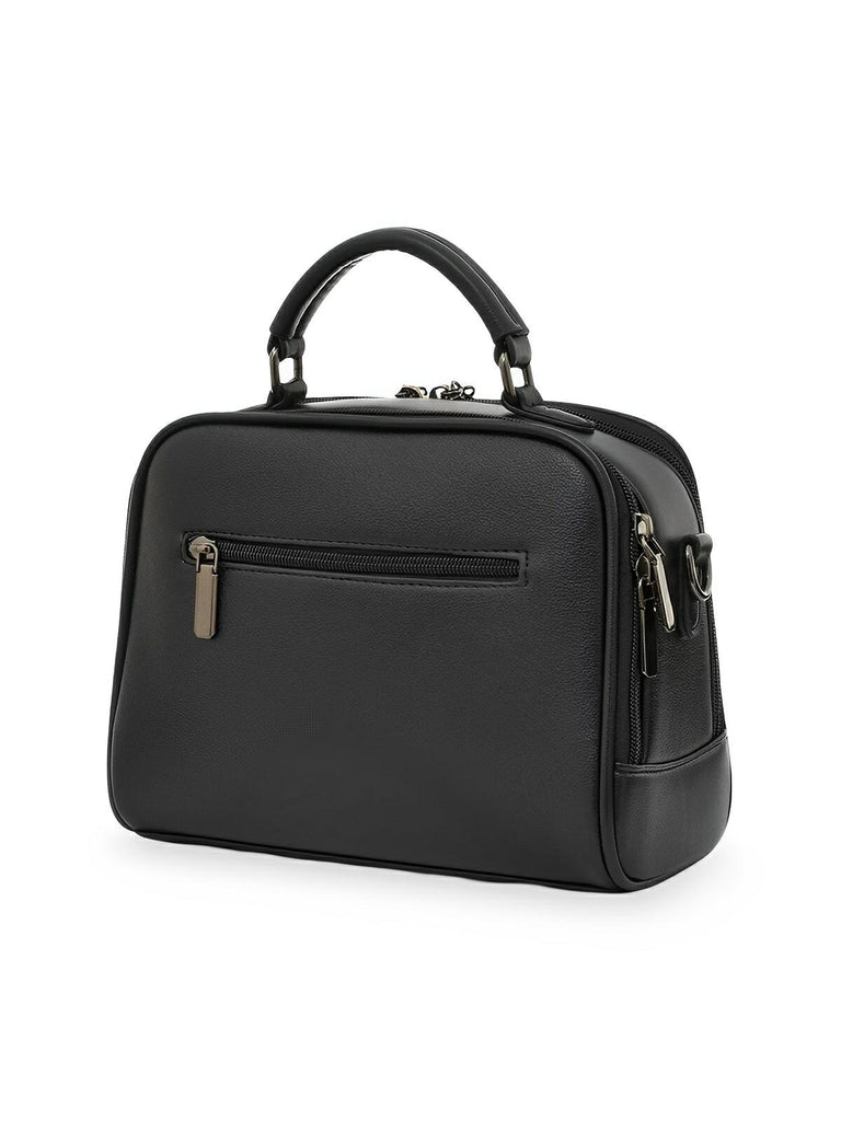 Sac bandoulière femme, grand format, simili vegan, poches multiples, bandoulières interchangeables, zip sécurisé, style moderne, modèle Karine - Sac Bandoulière - Noir