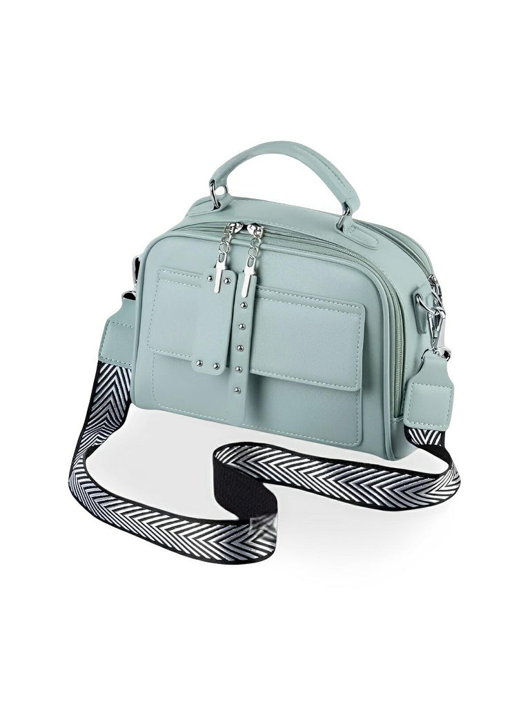 Sac bandoulière femme, grand format, simili vegan, poches multiples, bandoulières interchangeables, zip sécurisé, style moderne, modèle Karine - Sac Bandoulière - Vert
