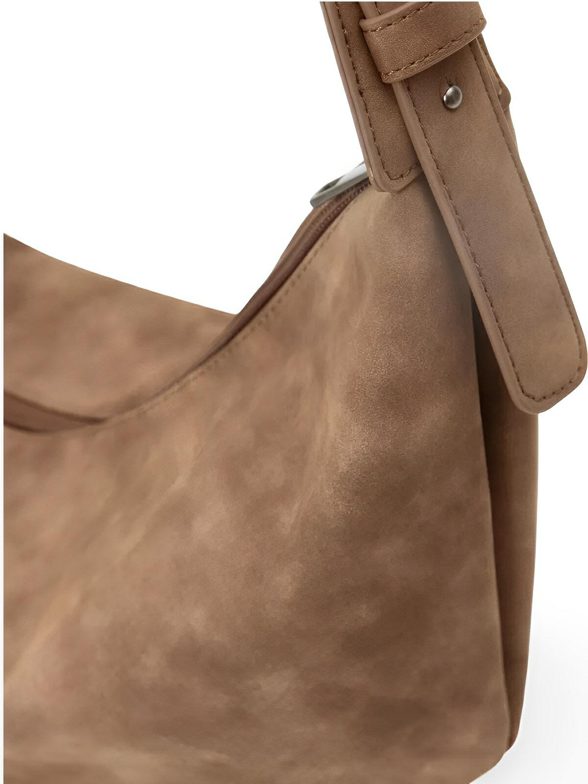 Sac Bandoulière hobo femme, grand sac épaule, style vintage, effet suédé, porté travers, modèle Jennifer - Sac Bandoulière - Marron