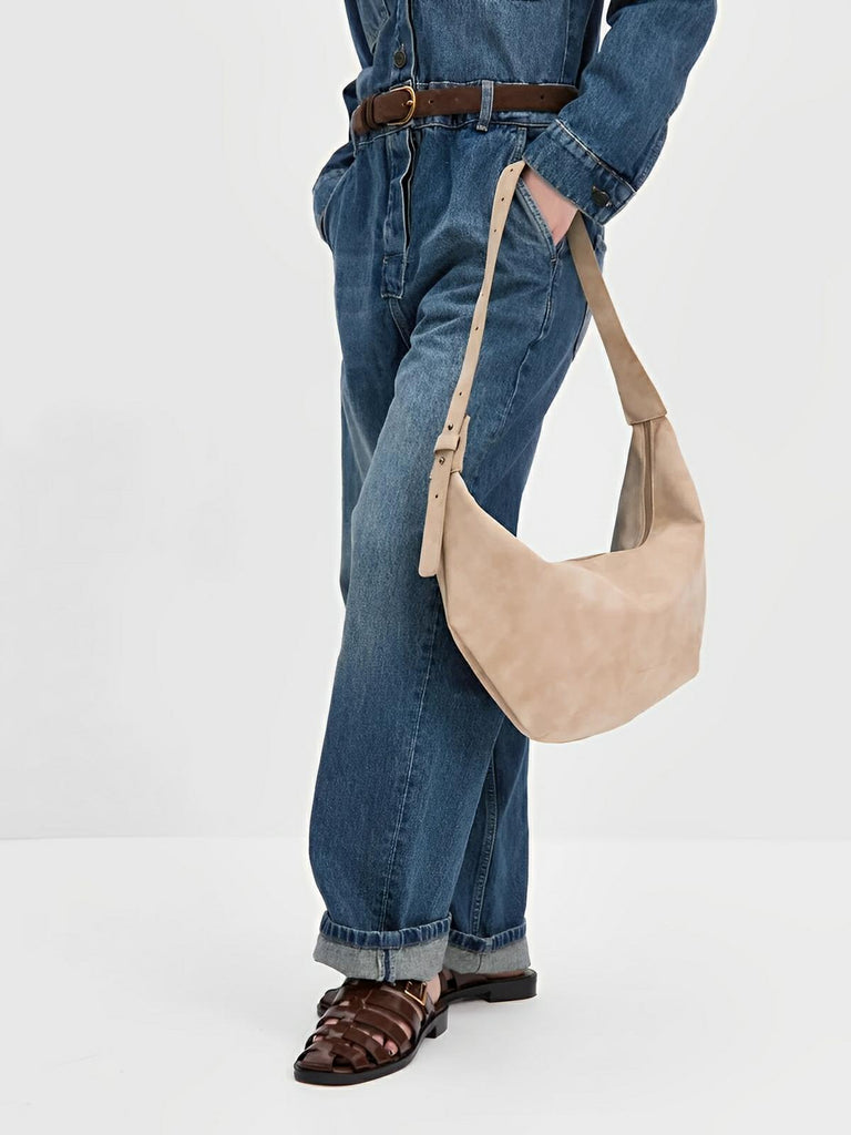 Sac Bandoulière hobo femme, grand sac épaule, style vintage, effet suédé, porté travers, modèle Jennifer - Sac Bandoulière - Marron