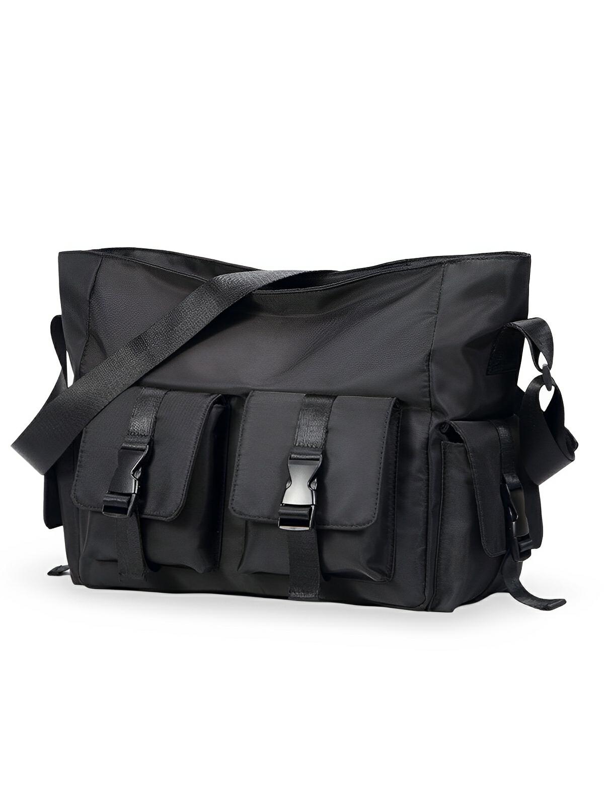 Sac bandoulière homme femme, grande capacité, poches multiples, tissu résistant, design urbain, modèle Virgil - Sacoche - Noir